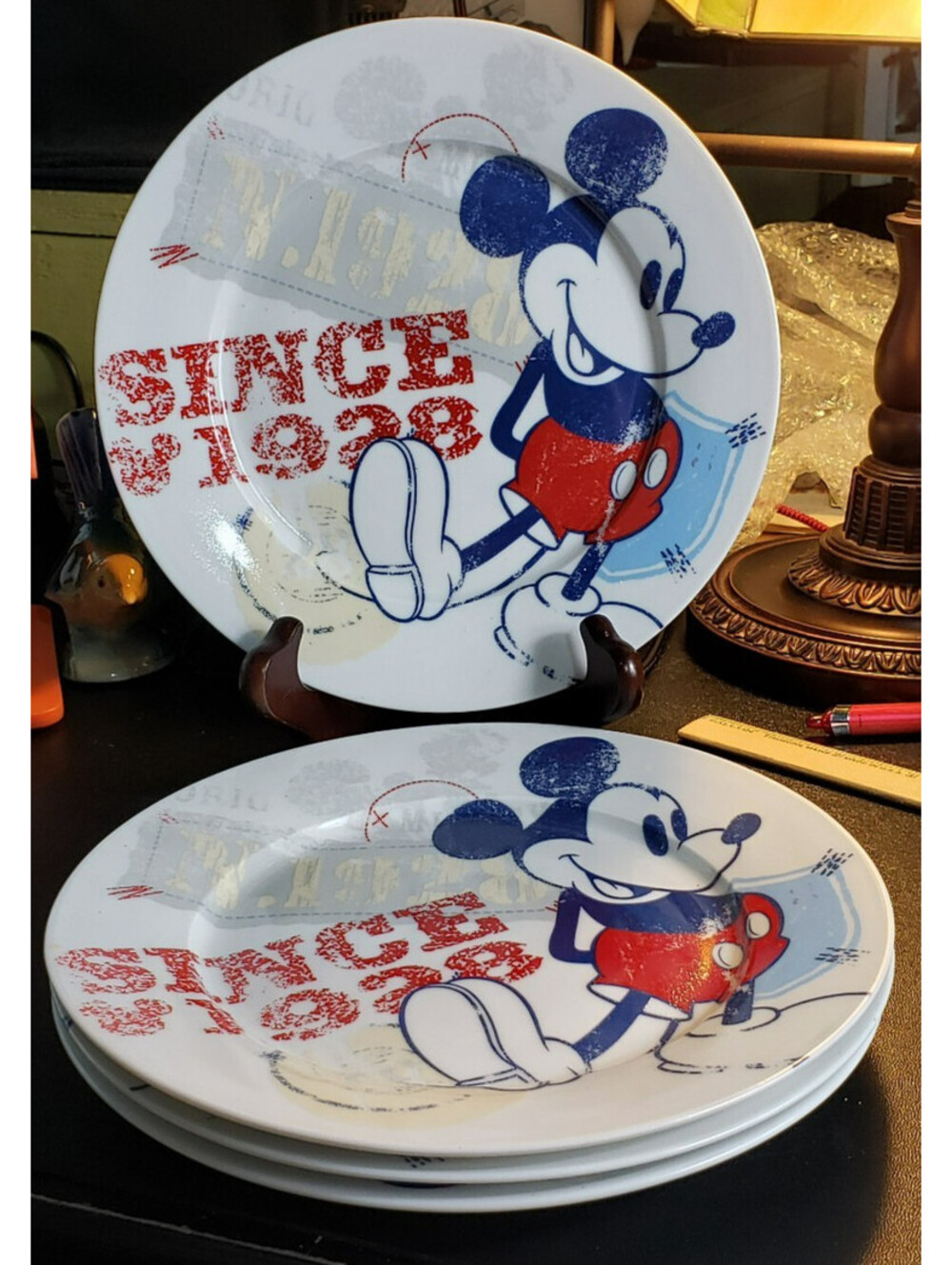 1928 DISNEY AMERICANA Salad Plate 8" Set Of 4 Mickey Mouse